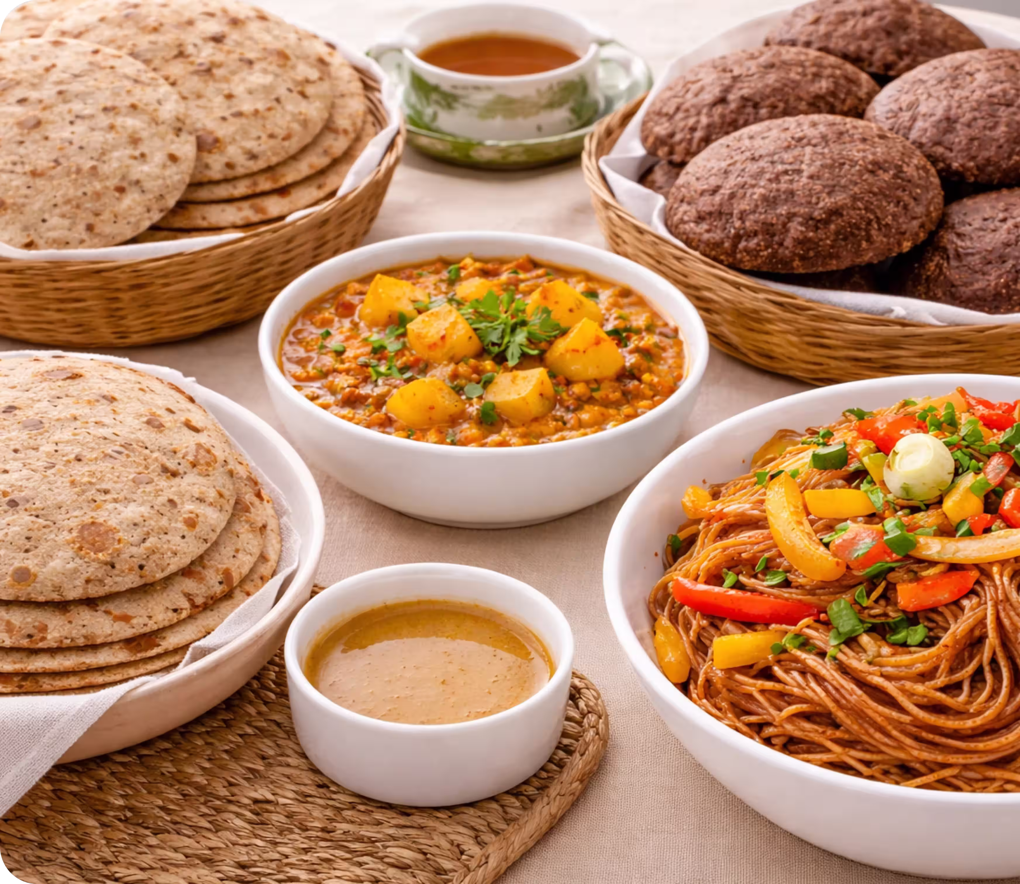 Spread of millet-based Indian meals and breads